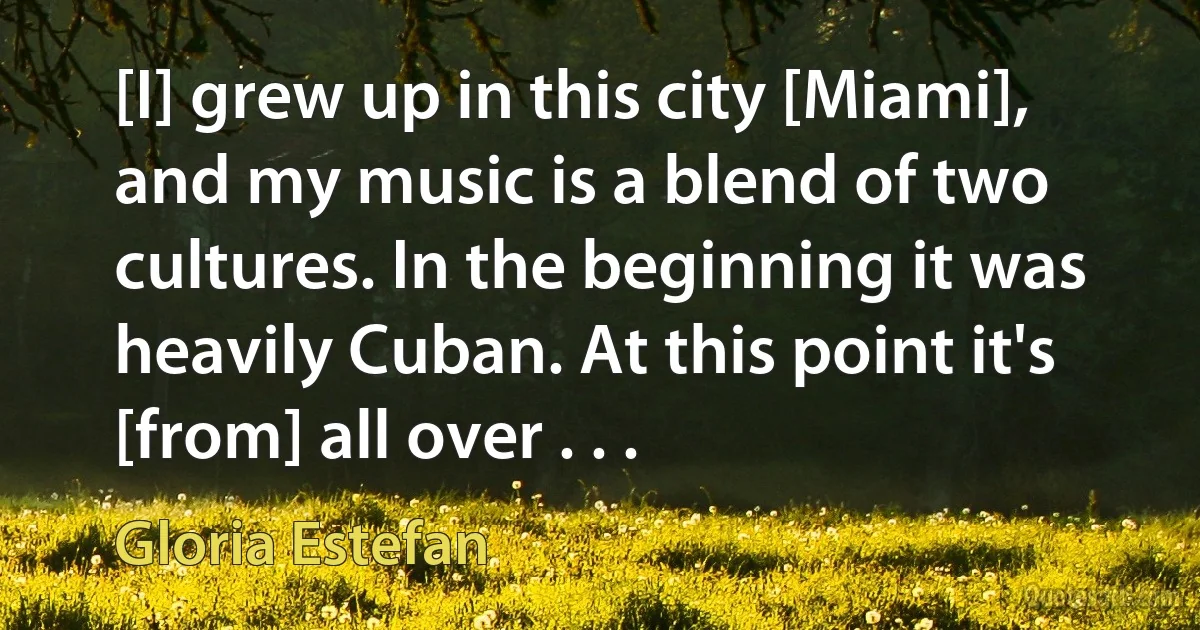 [I] grew up in this city [Miami], and my music is a blend of two cultures. In the beginning it was heavily Cuban. At this point it's [from] all over . . . (Gloria Estefan)