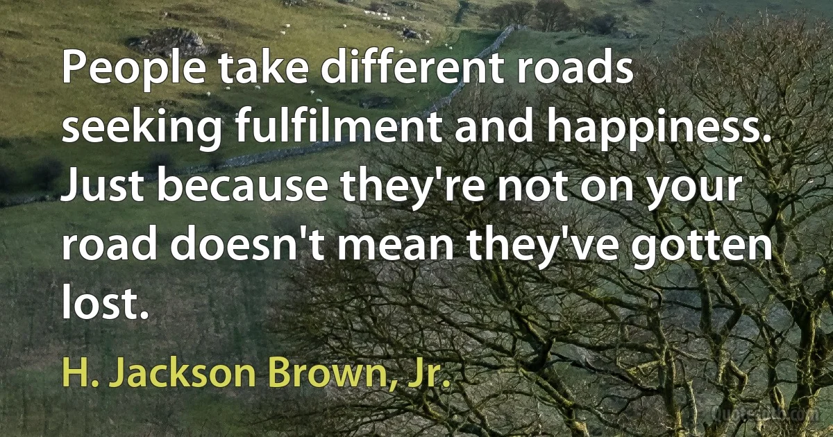 People take different roads seeking fulfilment and happiness. Just because they're not on your road doesn't mean they've gotten lost. (H. Jackson Brown, Jr.)