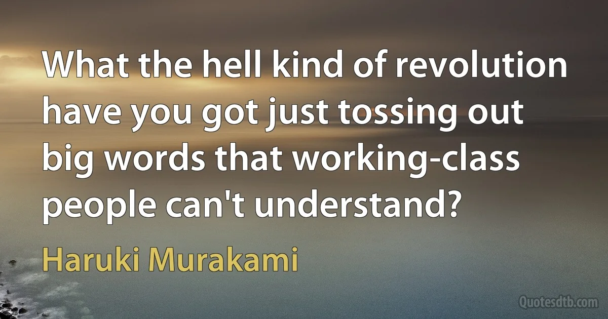 What the hell kind of revolution have you got just tossing out big words that working-class people can't understand? (Haruki Murakami)