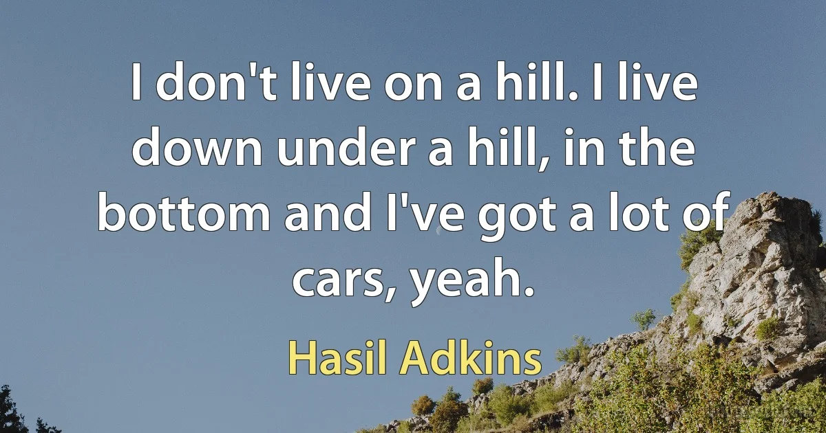 I don't live on a hill. I live down under a hill, in the bottom and I've got a lot of cars, yeah. (Hasil Adkins)