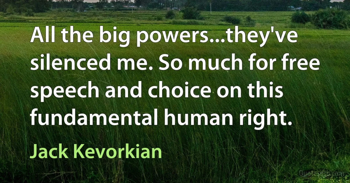 All the big powers...they've silenced me. So much for free speech and choice on this fundamental human right. (Jack Kevorkian)