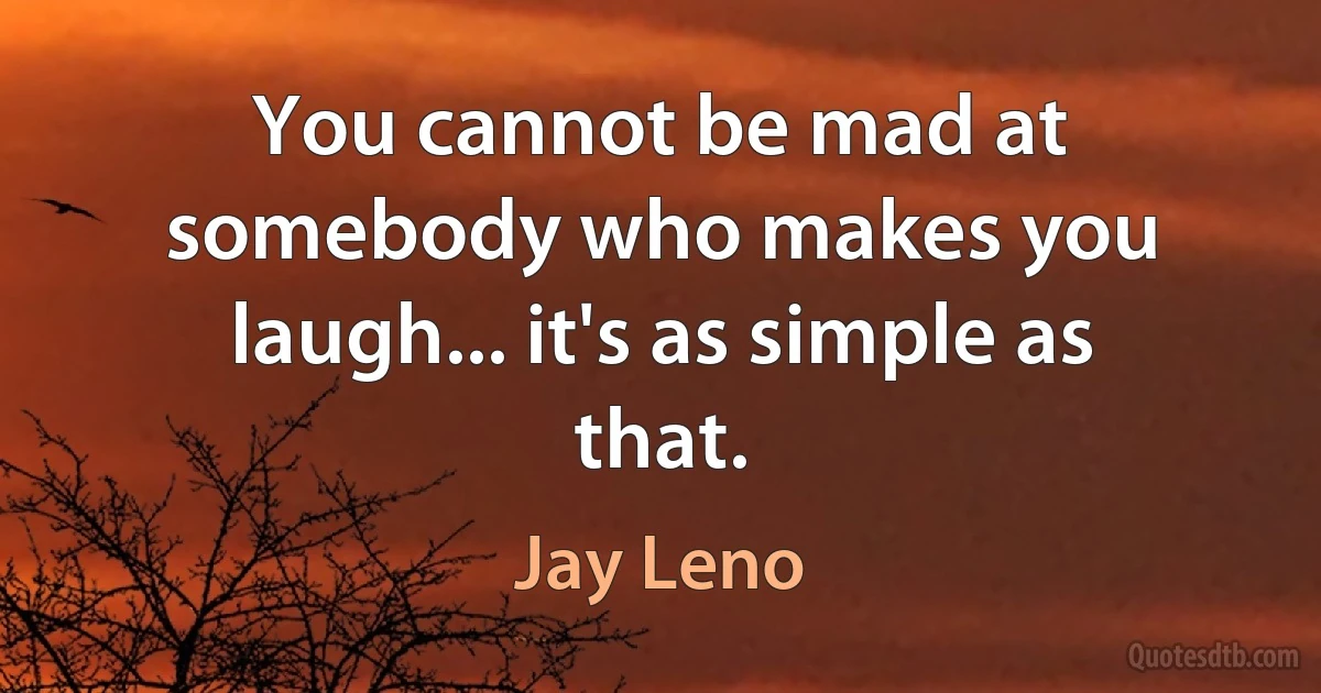 You cannot be mad at somebody who makes you laugh... it's as simple as that. (Jay Leno)