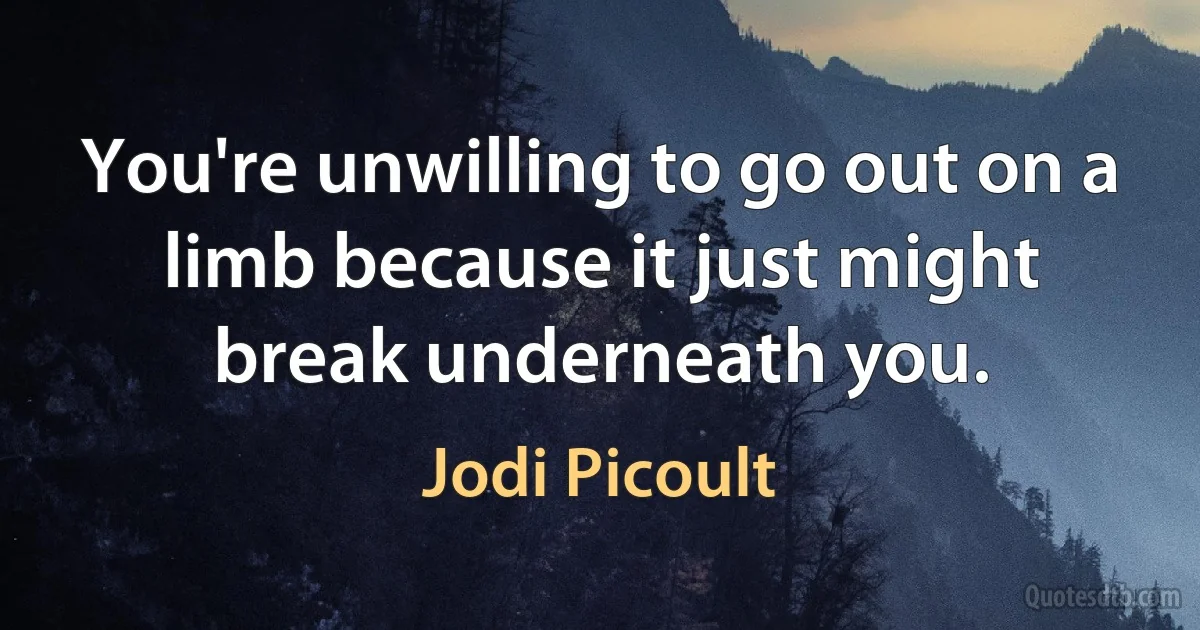 You're unwilling to go out on a limb because it just might break underneath you. (Jodi Picoult)