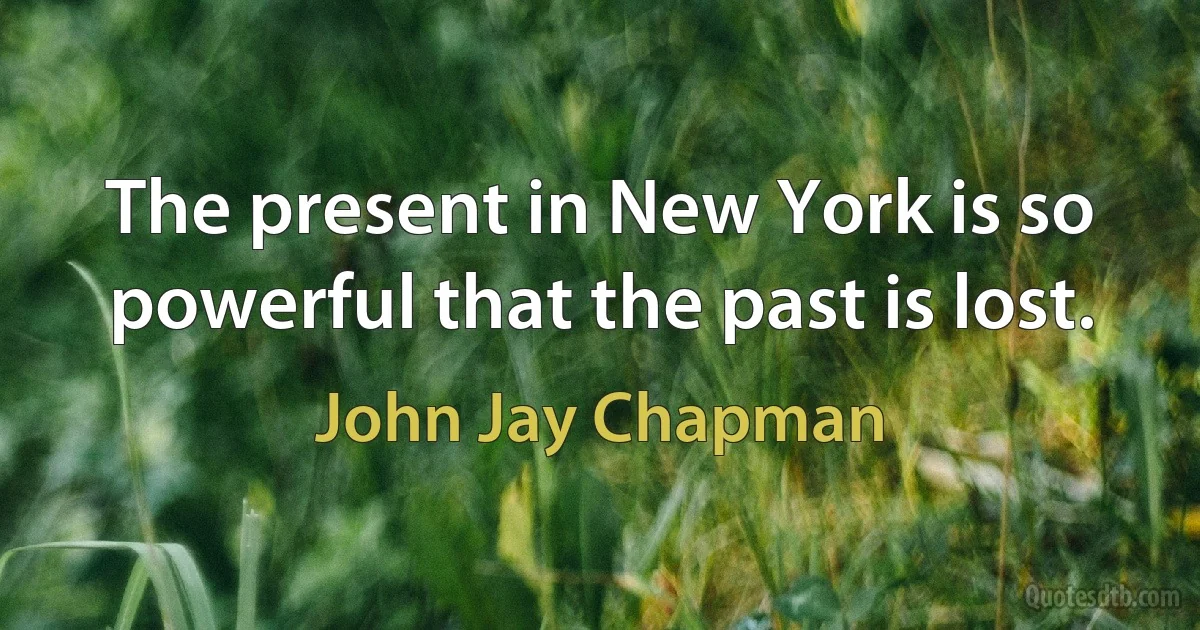 The present in New York is so powerful that the past is lost. (John Jay Chapman)