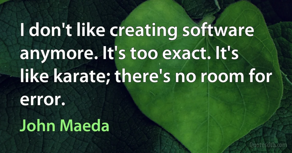 I don't like creating software anymore. It's too exact. It's like karate; there's no room for error. (John Maeda)