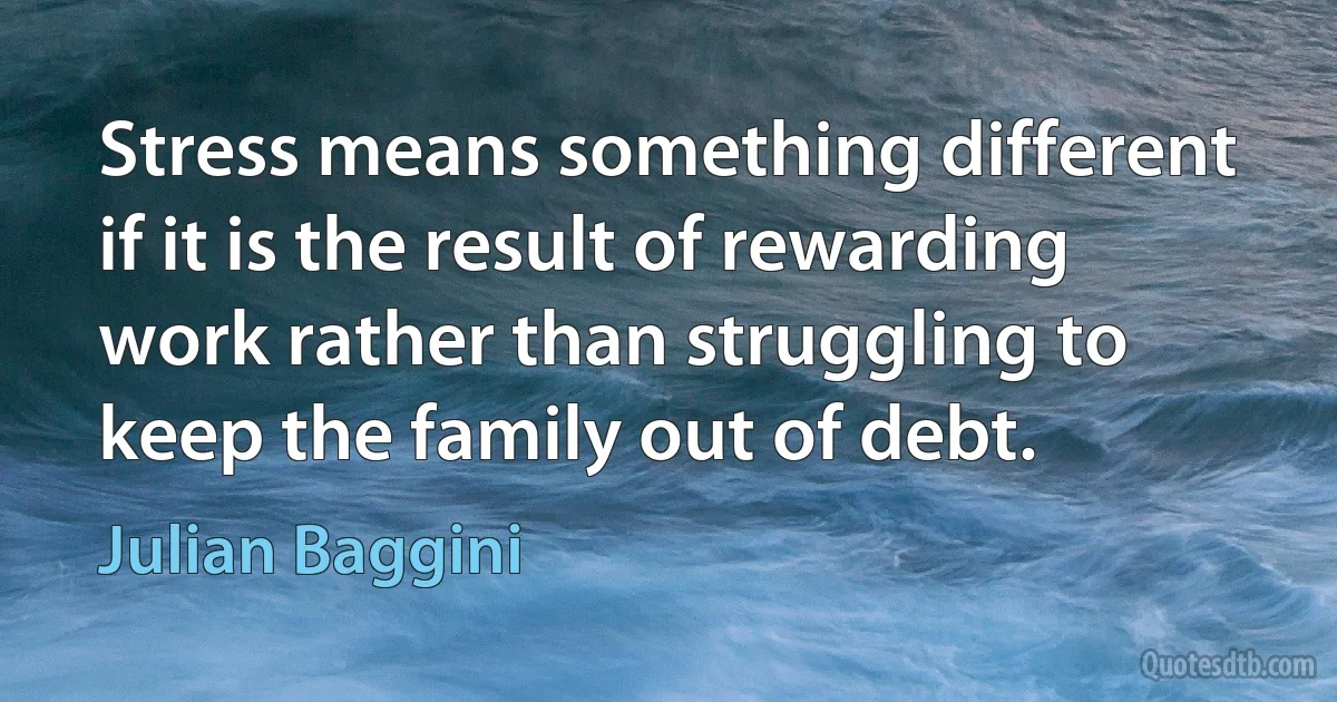 Stress means something different if it is the result of rewarding work rather than struggling to keep the family out of debt. (Julian Baggini)