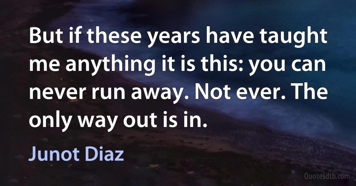 But if these years have taught me anything it is this: you can never run away. Not ever. The only way out is in. (Junot Diaz)