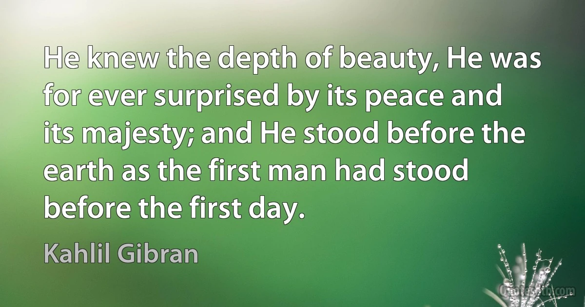 He knew the depth of beauty, He was for ever surprised by its peace and its majesty; and He stood before the earth as the first man had stood before the first day. (Kahlil Gibran)