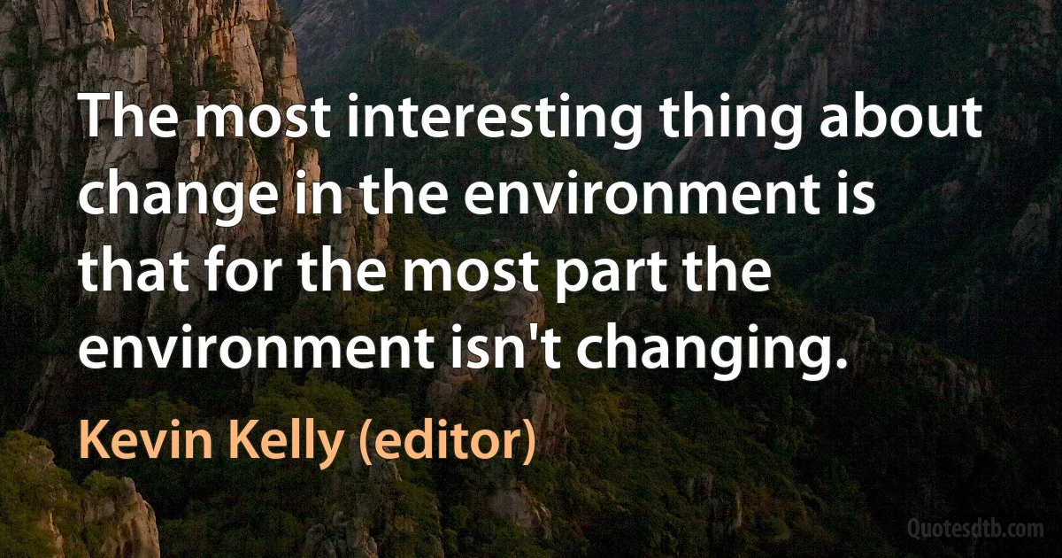 The most interesting thing about change in the environment is that for the most part the environment isn't changing. (Kevin Kelly (editor))