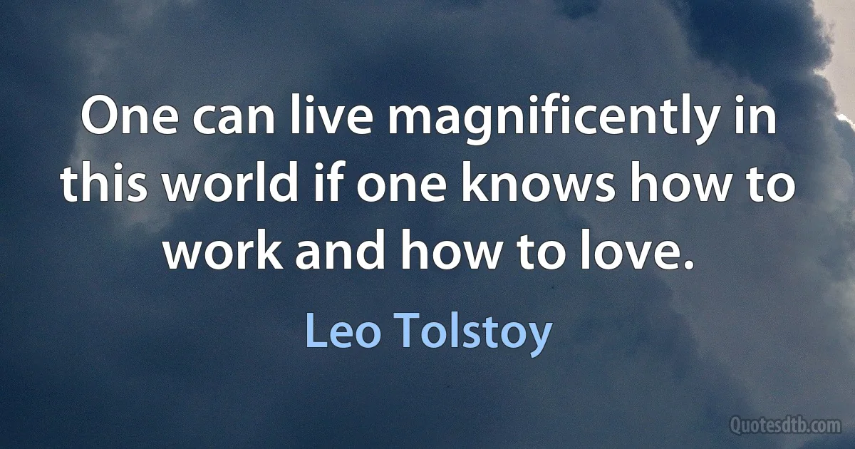 One can live magnificently in this world if one knows how to work and how to love. (Leo Tolstoy)