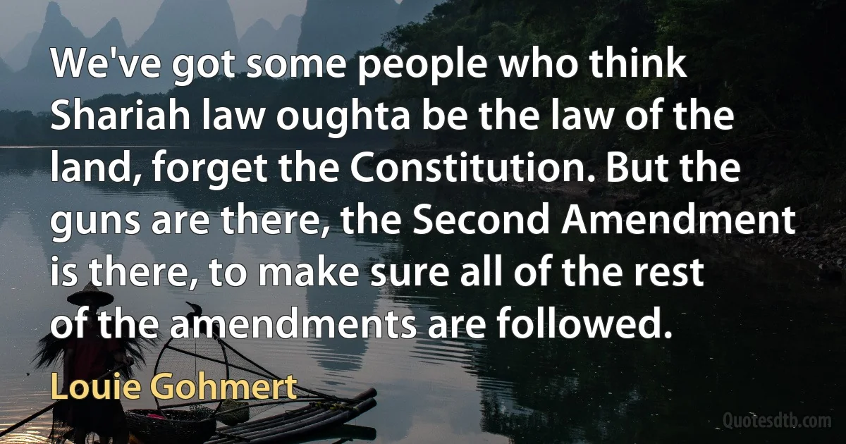 We've got some people who think Shariah law oughta be the law of the land, forget the Constitution. But the guns are there, the Second Amendment is there, to make sure all of the rest of the amendments are followed. (Louie Gohmert)