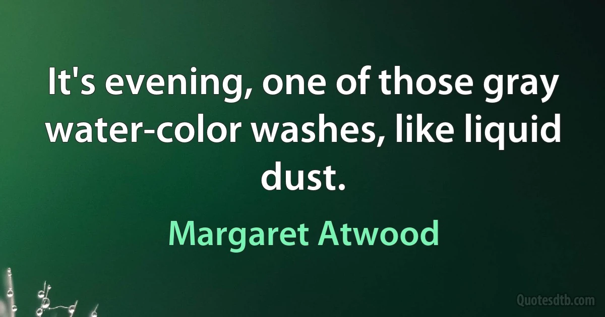 It's evening, one of those gray water-color washes, like liquid dust. (Margaret Atwood)