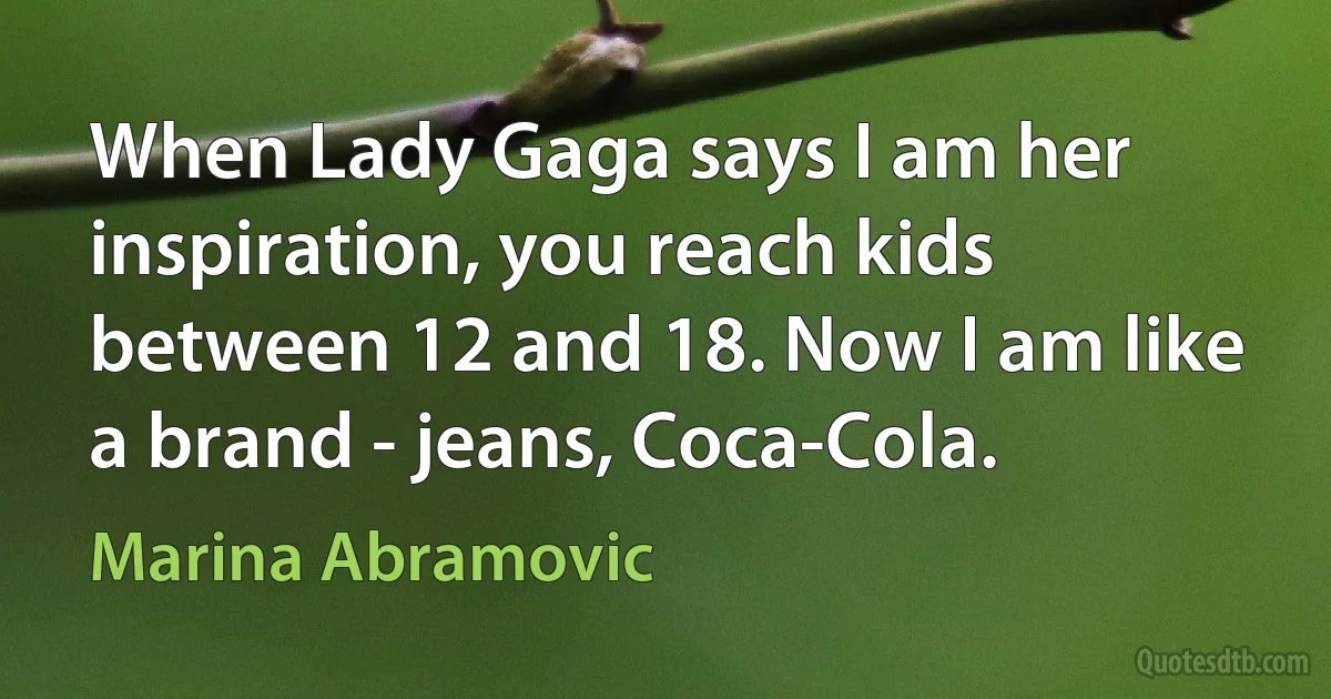 When Lady Gaga says I am her inspiration, you reach kids between 12 and 18. Now I am like a brand - jeans, Coca-Cola. (Marina Abramovic)