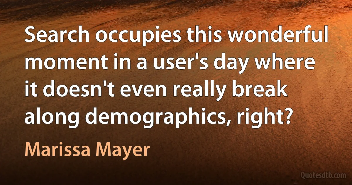 Search occupies this wonderful moment in a user's day where it doesn't even really break along demographics, right? (Marissa Mayer)