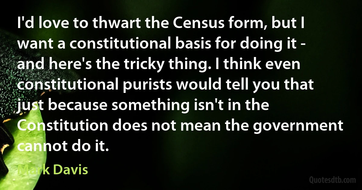 I'd love to thwart the Census form, but I want a constitutional basis for doing it - and here's the tricky thing. I think even constitutional purists would tell you that just because something isn't in the Constitution does not mean the government cannot do it. (Mark Davis)