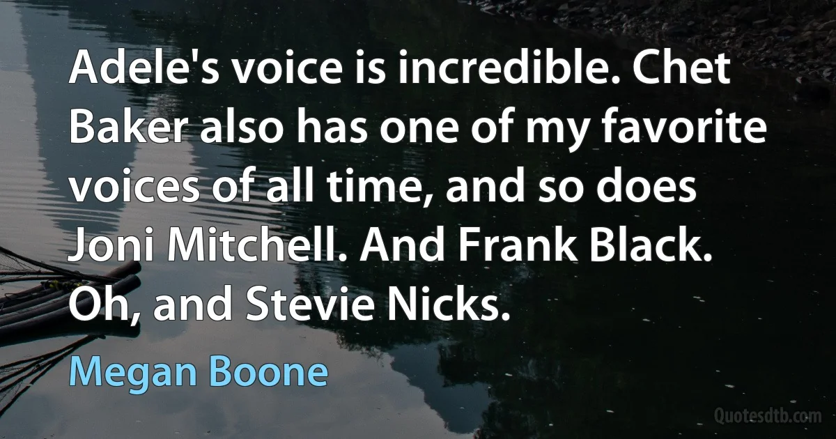 Adele's voice is incredible. Chet Baker also has one of my favorite voices of all time, and so does Joni Mitchell. And Frank Black. Oh, and Stevie Nicks. (Megan Boone)