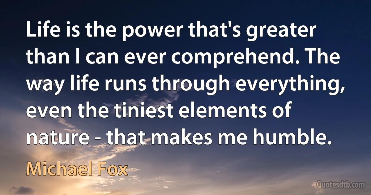 Life is the power that's greater than I can ever comprehend. The way life runs through everything, even the tiniest elements of nature - that makes me humble. (Michael Fox)