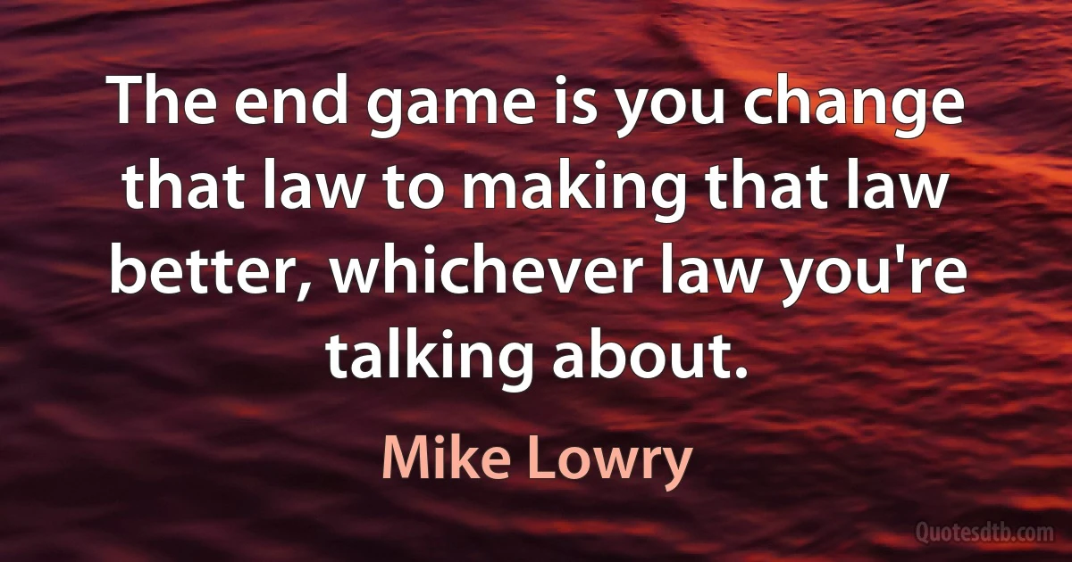 The end game is you change that law to making that law better, whichever law you're talking about. (Mike Lowry)