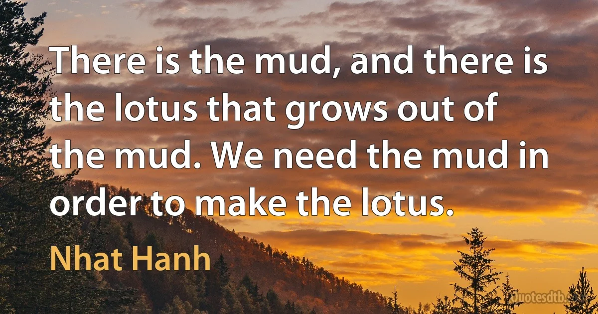 There is the mud, and there is the lotus that grows out of the mud. We need the mud in order to make the lotus. (Nhat Hanh)