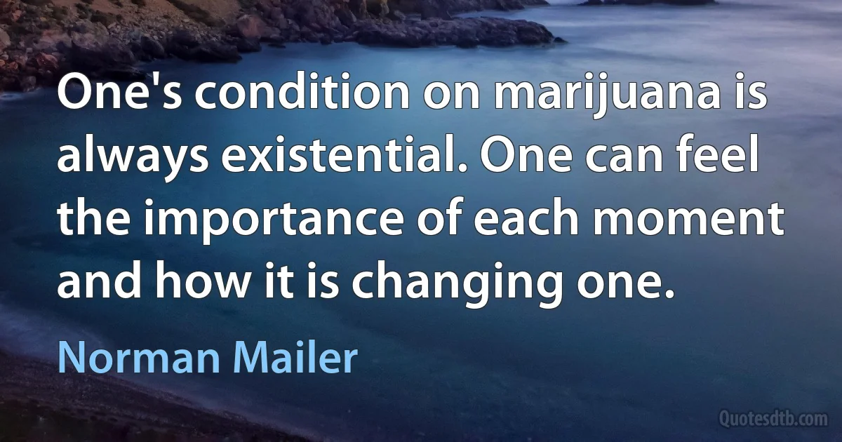 One's condition on marijuana is always existential. One can feel the importance of each moment and how it is changing one. (Norman Mailer)