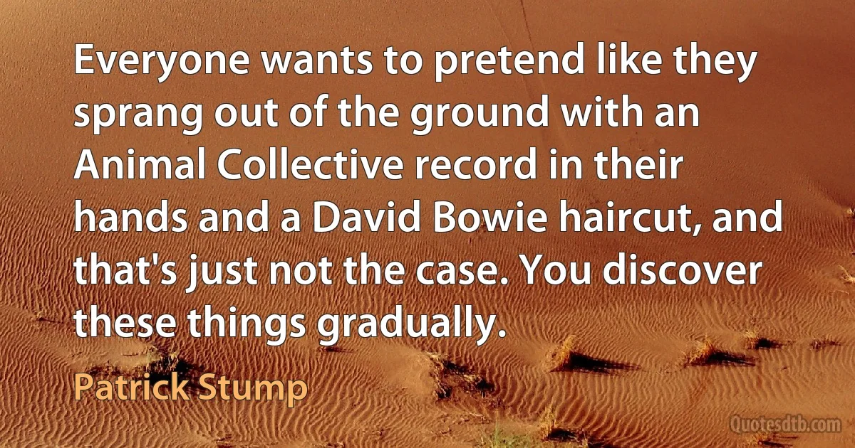 Everyone wants to pretend like they sprang out of the ground with an Animal Collective record in their hands and a David Bowie haircut, and that's just not the case. You discover these things gradually. (Patrick Stump)