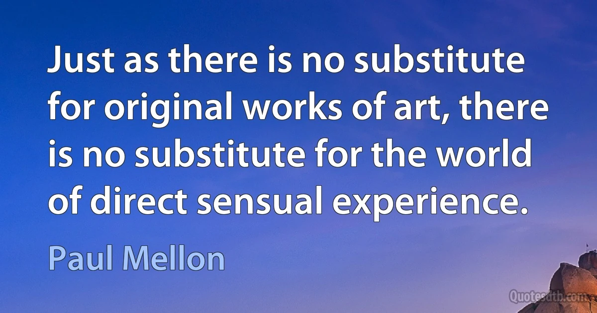 Just as there is no substitute for original works of art, there is no substitute for the world of direct sensual experience. (Paul Mellon)