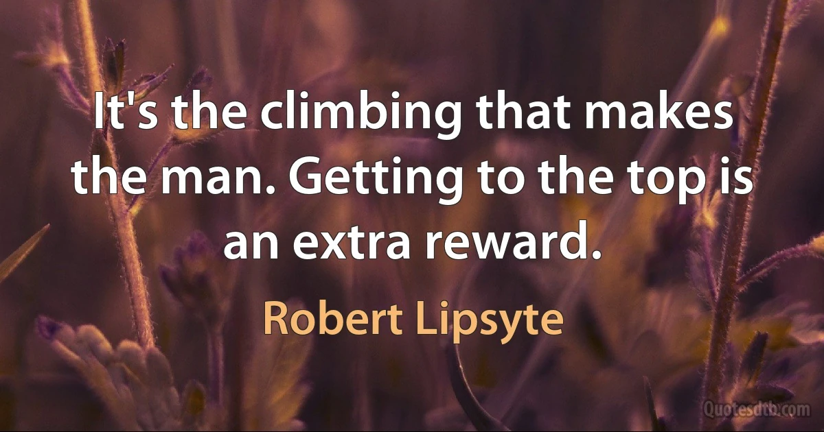 It's the climbing that makes the man. Getting to the top is an extra reward. (Robert Lipsyte)