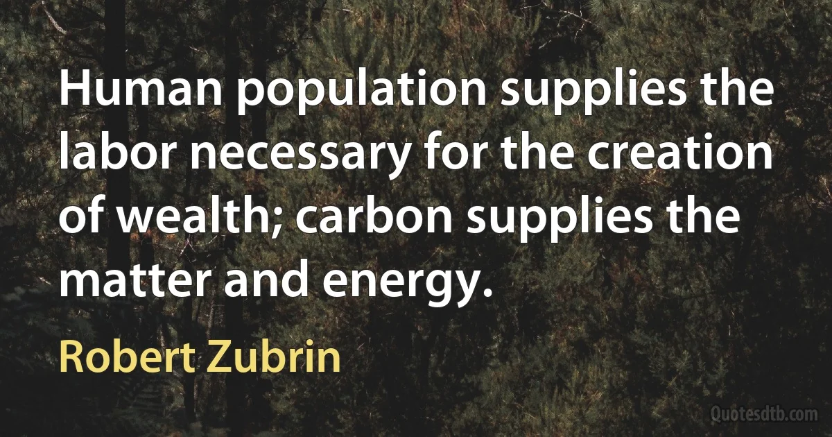 Human population supplies the labor necessary for the creation of wealth; carbon supplies the matter and energy. (Robert Zubrin)