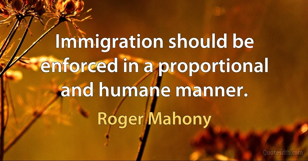 Immigration should be enforced in a proportional and humane manner. (Roger Mahony)