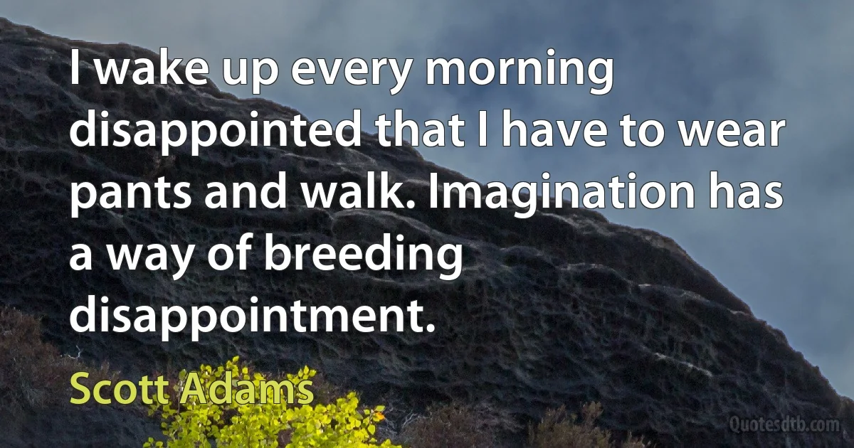 I wake up every morning disappointed that I have to wear pants and walk. Imagination has a way of breeding disappointment. (Scott Adams)