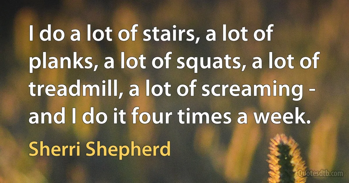 I do a lot of stairs, a lot of planks, a lot of squats, a lot of treadmill, a lot of screaming - and I do it four times a week. (Sherri Shepherd)