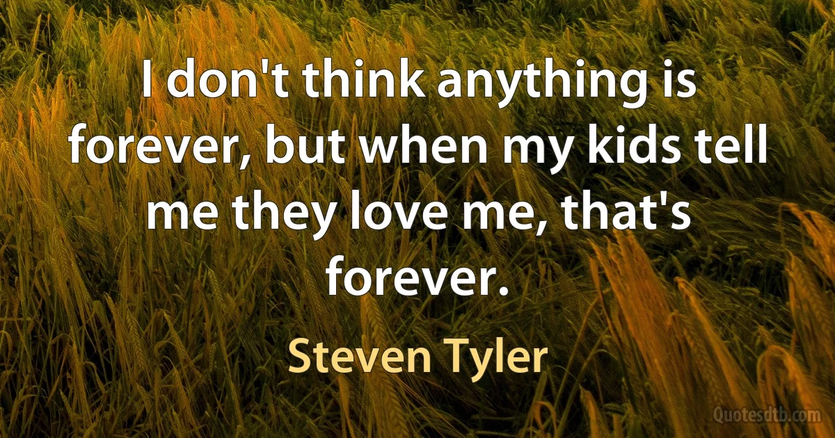 I don't think anything is forever, but when my kids tell me they love me, that's forever. (Steven Tyler)