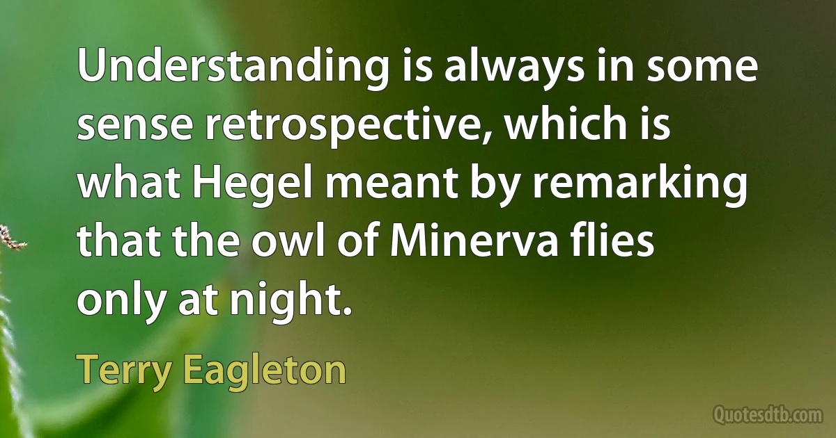 Understanding is always in some sense retrospective, which is what Hegel meant by remarking that the owl of Minerva flies only at night. (Terry Eagleton)