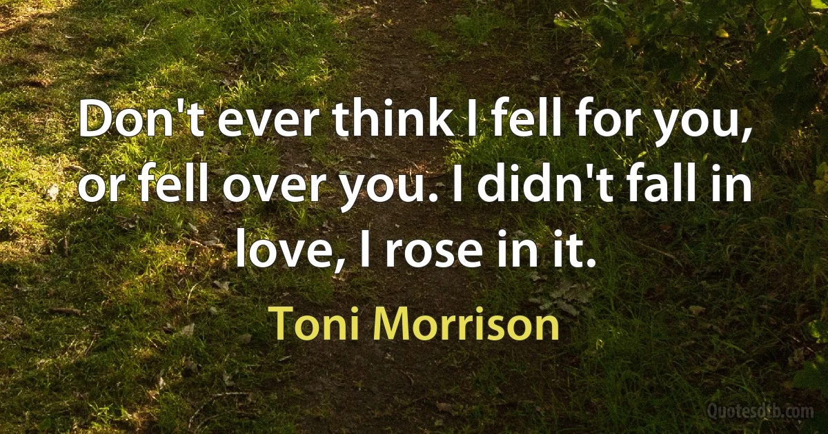 Don't ever think I fell for you, or fell over you. I didn't fall in love, I rose in it. (Toni Morrison)