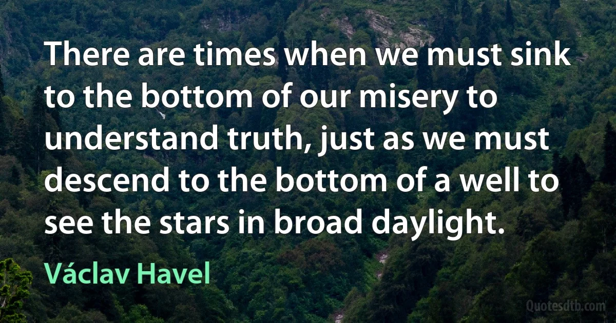 There are times when we must sink to the bottom of our misery to understand truth, just as we must descend to the bottom of a well to see the stars in broad daylight. (Václav Havel)