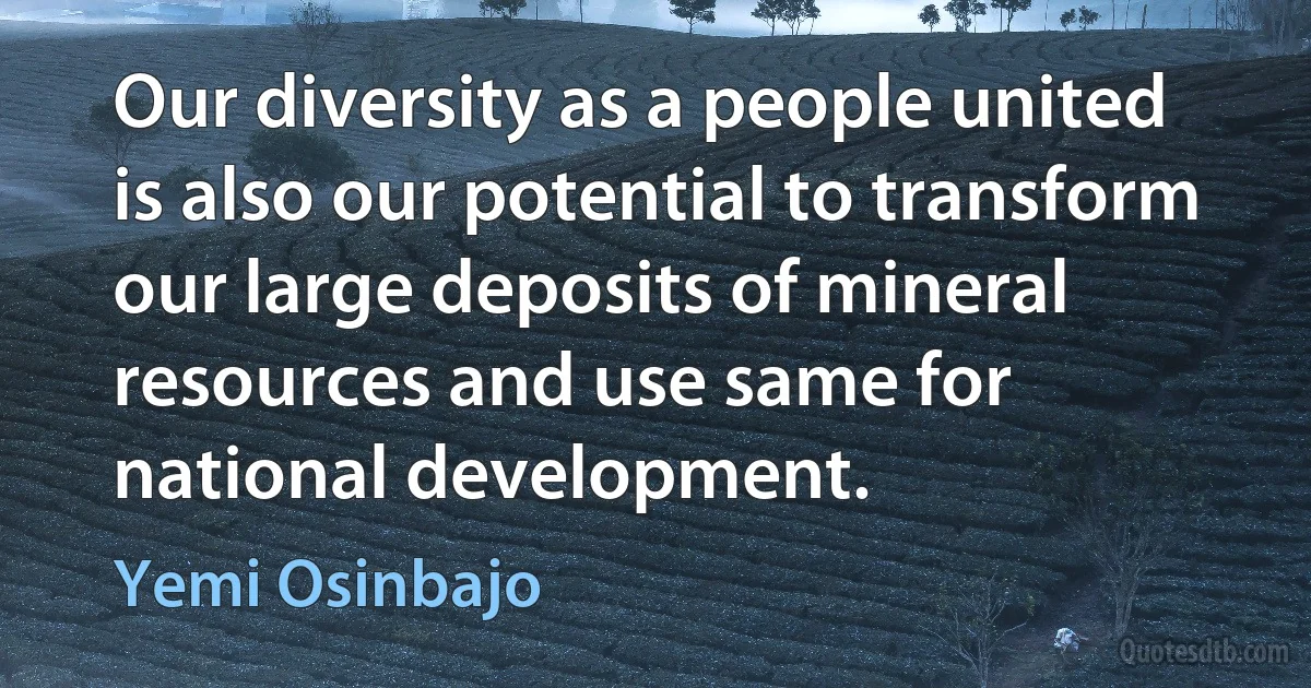 Our diversity as a people united is also our potential to transform our large deposits of mineral resources and use same for national development. (Yemi Osinbajo)