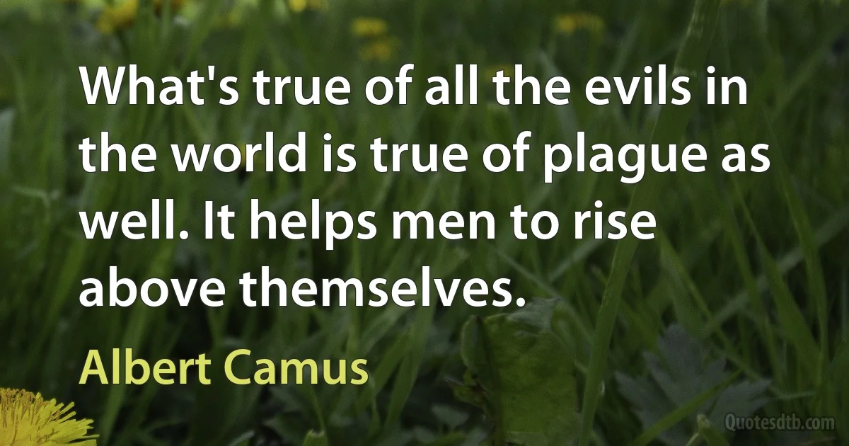 What's true of all the evils in the world is true of plague as well. It helps men to rise above themselves. (Albert Camus)