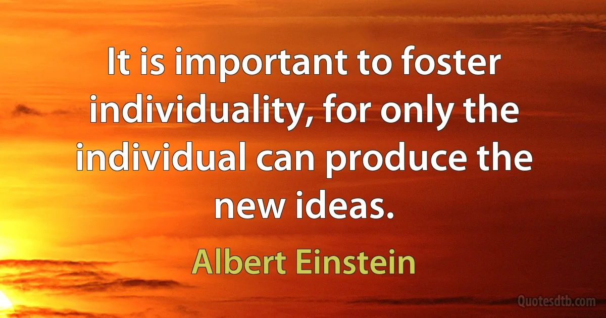 It is important to foster individuality, for only the individual can produce the new ideas. (Albert Einstein)