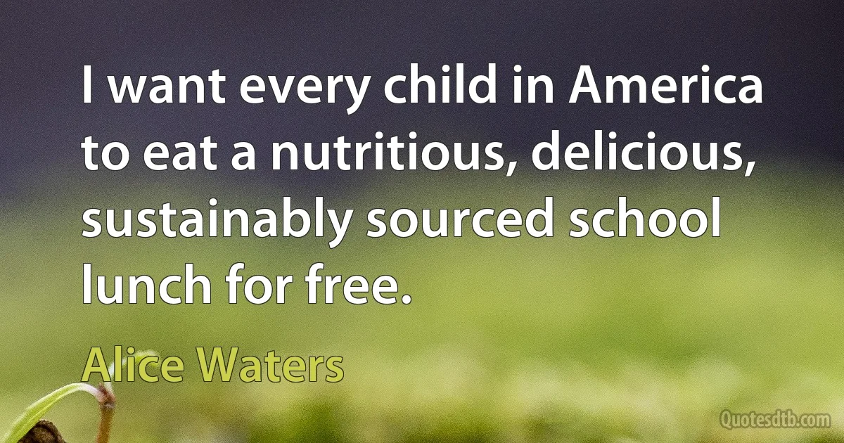 I want every child in America to eat a nutritious, delicious, sustainably sourced school lunch for free. (Alice Waters)