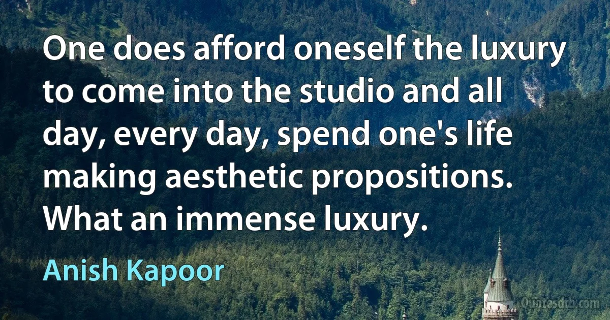 One does afford oneself the luxury to come into the studio and all day, every day, spend one's life making aesthetic propositions. What an immense luxury. (Anish Kapoor)