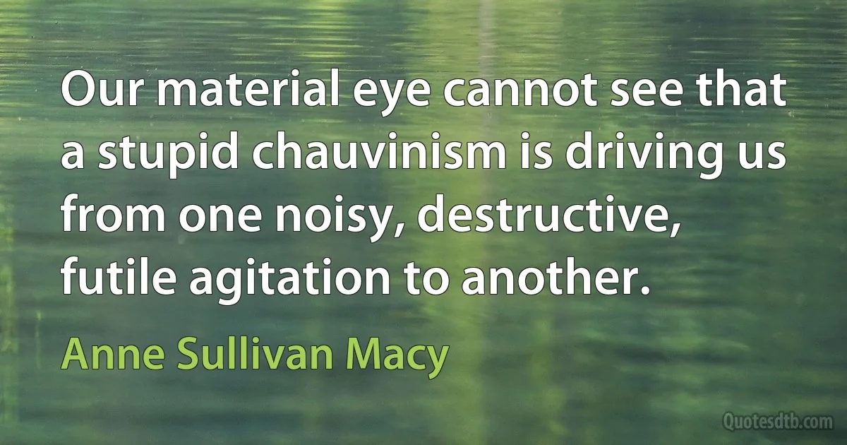 Our material eye cannot see that a stupid chauvinism is driving us from one noisy, destructive, futile agitation to another. (Anne Sullivan Macy)