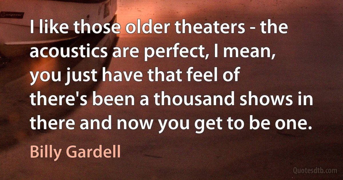 I like those older theaters - the acoustics are perfect, I mean, you just have that feel of there's been a thousand shows in there and now you get to be one. (Billy Gardell)