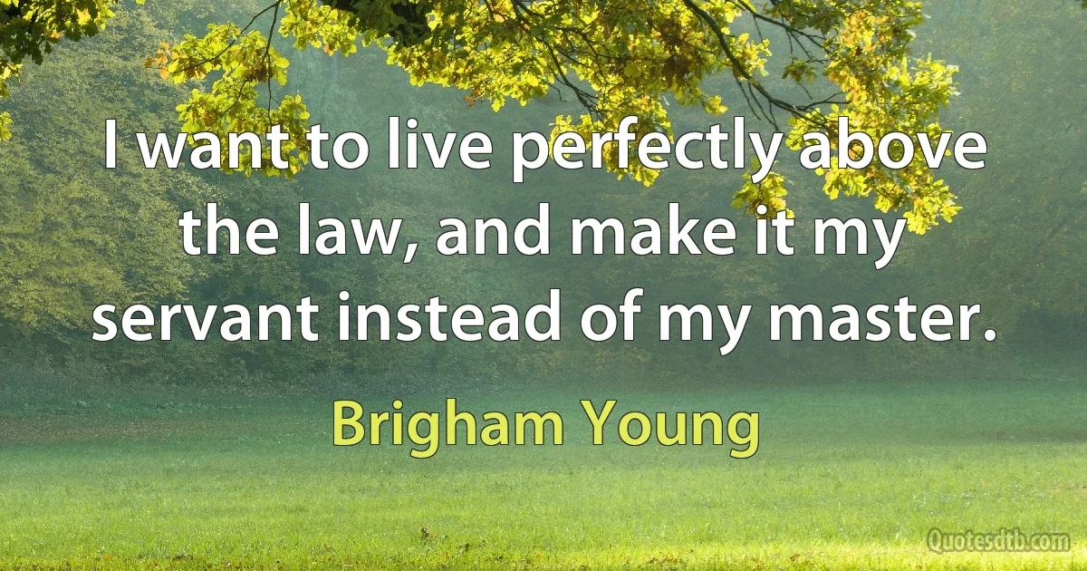 I want to live perfectly above the law, and make it my servant instead of my master. (Brigham Young)