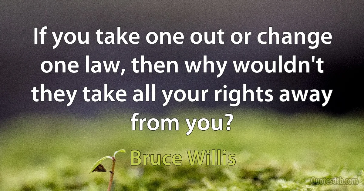 If you take one out or change one law, then why wouldn't they take all your rights away from you? (Bruce Willis)