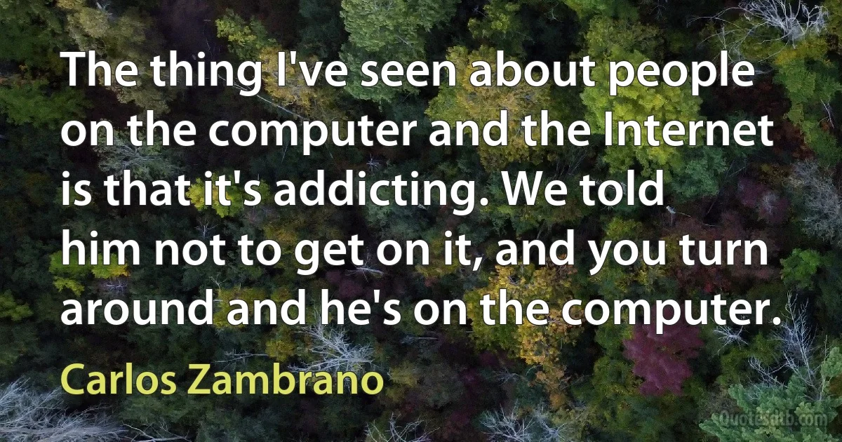 The thing I've seen about people on the computer and the Internet is that it's addicting. We told him not to get on it, and you turn around and he's on the computer. (Carlos Zambrano)