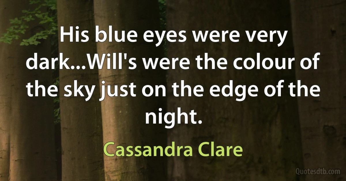 His blue eyes were very dark...Will's were the colour of the sky just on the edge of the night. (Cassandra Clare)