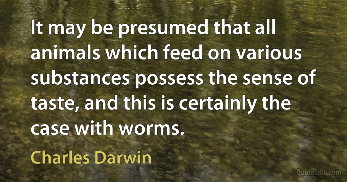 It may be presumed that all animals which feed on various substances possess the sense of taste, and this is certainly the case with worms. (Charles Darwin)