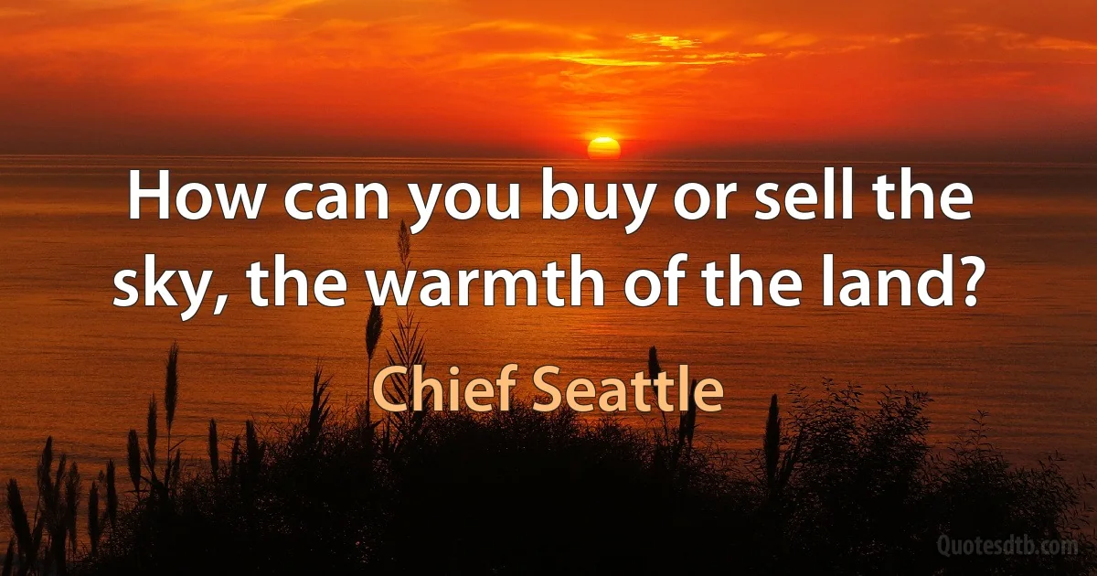 How can you buy or sell the sky, the warmth of the land? (Chief Seattle)