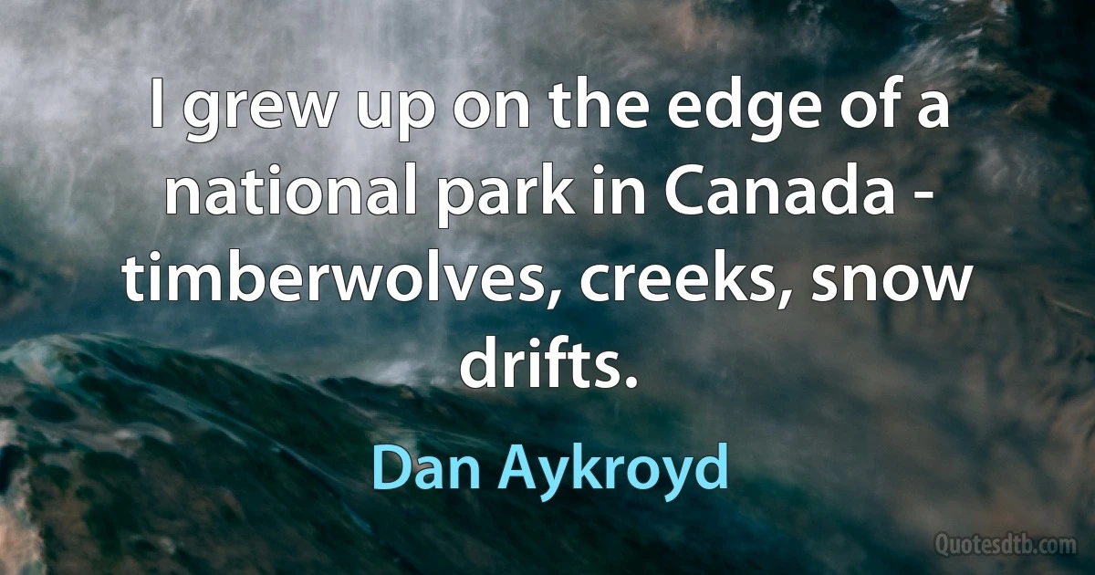 I grew up on the edge of a national park in Canada - timberwolves, creeks, snow drifts. (Dan Aykroyd)