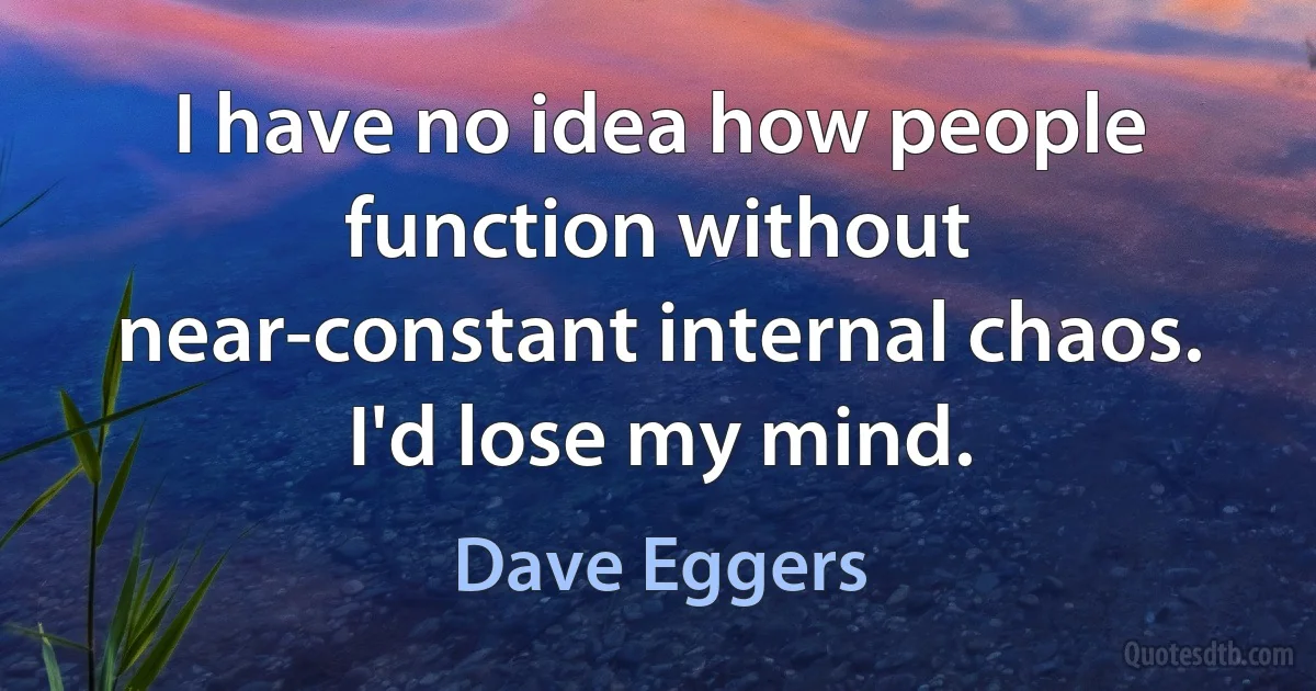 I have no idea how people function without near-constant internal chaos. I'd lose my mind. (Dave Eggers)